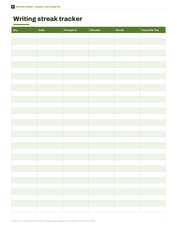 Preview of Printable Writing Streak Tracker